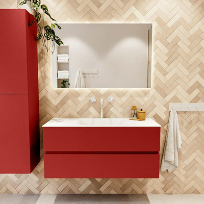 Mondiaz VICA Ensemble de meuble de salle de bain - 110cm - meuble sous-vasque fire - 2 tiroirs - lavabo cloud milieu - 1 trou de robinet - version haute 60cm - talc