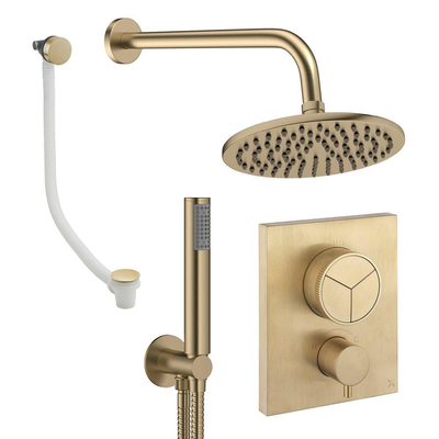 Crosswater MPRO Regendoucheset inbouw - 2 hendels - badafvoer - 20cm douchekop - handdouche - wandarm - geborsteld messing (goud)