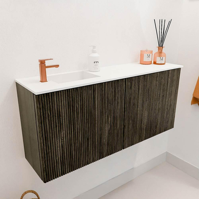 Mondiaz JOYA 90cm toiletmeubel - kleur Shadow - Wastafel FAYE positie Links 1 kraangat kleur Talc.