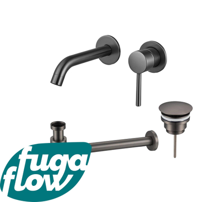 FugaFlow Eccelente Sobrado Badkamer Wastafelkraanset - inbouw wastafelkraan - always open plug - design sifon - PVD Gepolijst Gunmetal