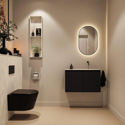 MONDIAZ TURE-DLUX Meuble WC 80cm Urban. EDEN lavabo Ostra position à droite. Sans trou de robinet.