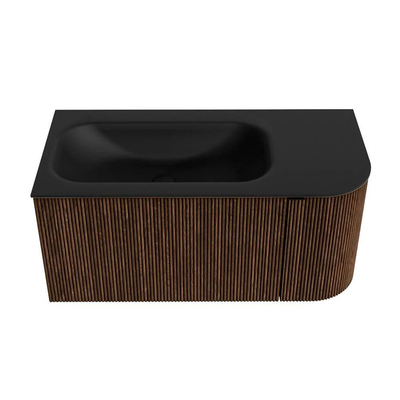 MONDIAZ KURVE Meuble de salle de bains 95cm avec module 25 R couleur Walnut avec 1 tiroir et 1 porte. Lavabo BIG SMALL gauche 1 trou de robinet Urban.
