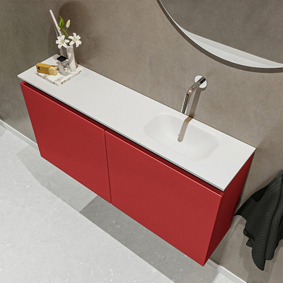 MONDIAZ TURE Toiletmeubel 100x23x50cm met 0 kraangaten 2 deuren fire mat Wastafel Eden rechts Solid Surface Wit