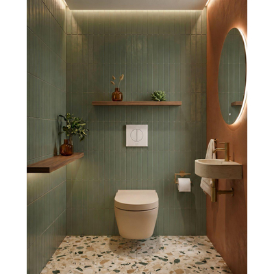 QeramiQ Dely Swirl Toiletset - 36.5x53cm - Wisa XS inbouwreservoir - 35mm zitting - witte bedieningsplaat - ronde knoppen - beige