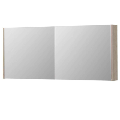 INK SPK1 Armoire de toilette avec miroir - 140x14x60cm - 2 portes - miroir double face - interrupteur et prise de courant - MFC Chêne ivoire