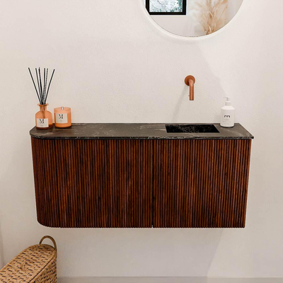 Mondiaz JOYA-DLUX 91.6cm toiletmeubel - ronding links kleur Ruby - Wastafel FAYE positie Rechts Zonder kraangat kleur Lava.