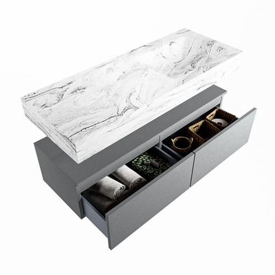 Mondiaz ALAN-DLUX Ensemble de meuble - 120cm - meuble Plata mat - 2 tiroirs - Lavabo Cloud Glace suspendu - vasque Droite - 1 trou de robinet