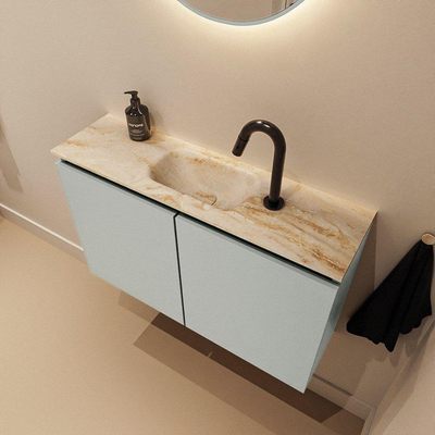 MONDIAZ TURE-DLUX Meuble de toilettes 80cm Greey. Lavabo EDEN Frappe position milieu. Avec 1 trou de robinet.