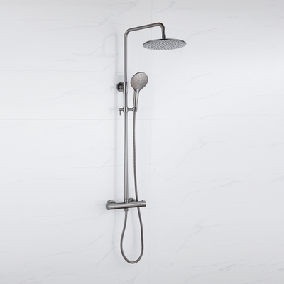 Fortifura Calvi Colonne de douche thermostatique - pomme de douche 25cm - flexible en métal - douchette ronde - gunmetal PVD