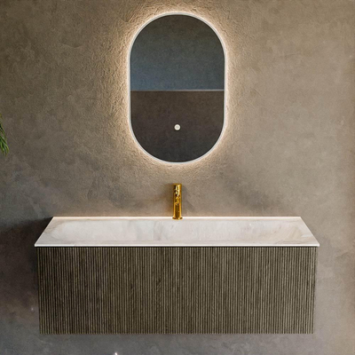 Mondiaz KURVE-DLUX Ensemble meuble de salle de bains - 120x46x40cm - 1 tiroir - lavabo solid surface - central - 1 trou de robinet - Shadow