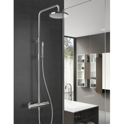 Hotbath SDS1 Buddy Set de douche mural avec mitigeur 2 voies douchette 3 jets et douche de tête ronde 25cm Nickel brossé