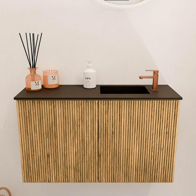 Mondiaz JOYA 70cm toiletmeubel - kleur Oak - Wastafel FAYE positie Rechts 1 kraangat kleur Urban.