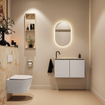 MONDIAZ TURE-DLUX Meuble WC 80cm Linen. EDEN lavabo Frappe position gauche. Avec 1 trou de robinet.