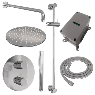 BRAUER Chrome Edition thermostatische Inbouw Regendouche - 3-weg - rond - set 88 - 30cm hoofddouche - gebogen muurarm - staaf handdouche - doucheslang - geïntegreerde glijstang - chroom