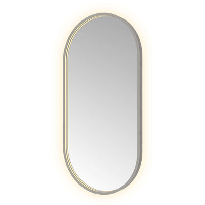 Hotbath &MORE Spiegel Oval - 50x100cm - direct en indirect LED - spiegelverwarming - dimbaar - met afstandsbediening - PVD - geborsteld gunmetal antraciet