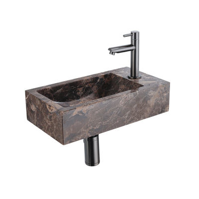 FugaFlow Eccelente Pietra Ensemble fontaine - 40x22x10cm - trou de robinet à droite - robinet de fontaine brossé gunmetal PVD - bouchon de vidange - siphon abaissé - Dark Emporador