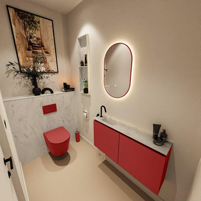 MONDIAZ TURE-DLUX 100cm toiletmeubel Fire. EDEN wastafel Opalo positie links. Met 1 kraangat.