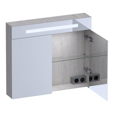 BRAUER Promise Deluxe armoire de toilette - 80x70x15cm - avec éclairage - 2 portes miroir double face - Forest Seashell