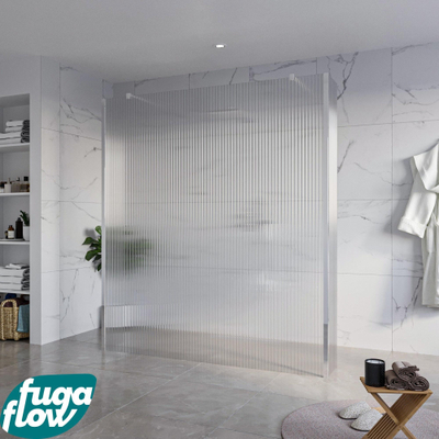 FugaFlow Eccelente Vetro Douche à l'italienne libre - 180x200cm - Clair strié - anti-calcaire - verre de sécurité 8mm - 2 parois latérales 40cm - avec bras muraux et profils d'angle - Chrome -