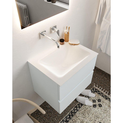 Mondiaz VICA ensemble de meuble de salle de bain - 60cm - meuble sous-vasque argile - 2 tiroirs - lavabo nuage milieu - sans trou de robinet - miroir LED - version XL 60cm de haut