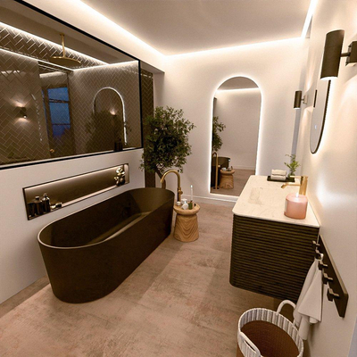 Mondiaz CIRO-DLUX Meuble de salle de bains - 120x45x50cm - Plan-vasque solid surface Opalo - 1 lavabo à droite - 1 trou de robinet - 2 tiroirs - Shadow