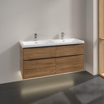 Villeroy & Boch Subway 3.0 Wastafelonderkast - met verlichting - 4 uittrekladen - 1272x576x478mm - Oak Kansas (mat hout)