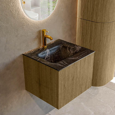 Mondiaz KURVE-DLUX Badkamermeubelset - 50x46x40cm - 1 lade - wastafel solid surface - midden - 1 kraangat - Dusk
