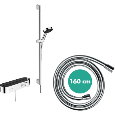 Thermostat Hansgrohe Pulsify avec ensemble de douche à glissière 90cm 10.5cm 3 jets chrome