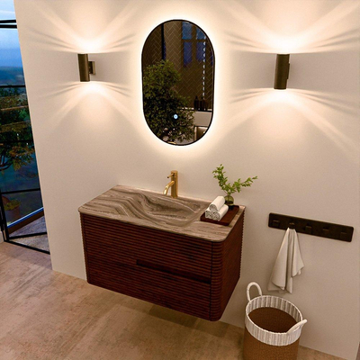 Mondiaz CIRO-DLUX Badkamermeubelset - 90x45x50cm - Solid surface wastafel Sombra - 1 wasbak Midden - 1 kraangat - 2 lades - Ruby