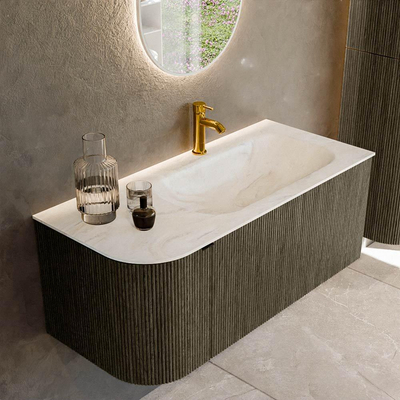 Mondiaz KURVE-DLUX Ensemble de meuble de salle de bains - 105x46x40cm - 1 tiroir - 1 porte - lavabo solid surface - droit - 1 trou de robinet - Shadow