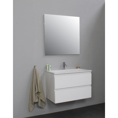 Basic Line Bella Badkamermeubelset - 80x55x46cm - 1 wasbak - Acryl - Wit - 1 kraangat - Wandspiegel zonder verlichting - Spaanplaat Wit hoogglans