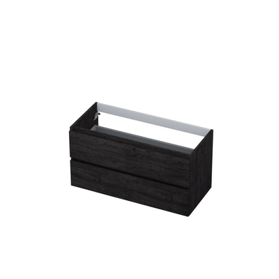 INK Wastafelonderkast - 100x45x52cm - 2 lades - greeploos - met houten keerlijst - MFC - Houtskool eiken