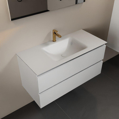 Mondiaz Aivy badmeubelset - 100x45x50cm - 1 kraangat - 1 wasbak talc Solid surface - Midden - 2 lades - Met spiegel - MDF Talc