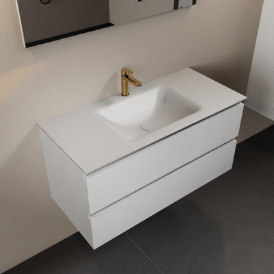 Mondiaz AIVY Ensemble de meuble - 100x45x50cm - 1 trou de robinet - 1 vasque Talc Solid surface - Centre - 2 tiroirs - avec miroir - MDF Talc