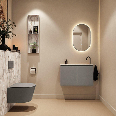 MONDIAZ TURE-DLUX Meuble toilette - 80cm - Smoke - EDEN - vasque Glace - position droite - 1 trou de robinet