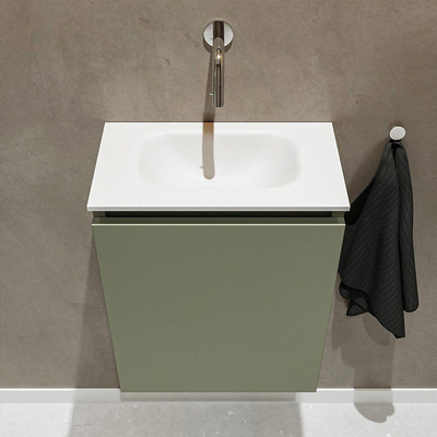 Mondiaz TURE Meuble lave-mains 40x23x50cm sans trous de robinet 1 porte Army mat Lavabo Eden Centre Solid Surface Blanc