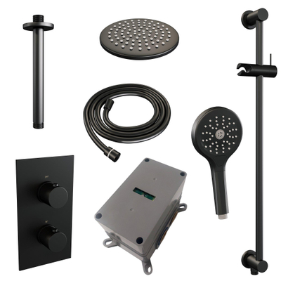 Brauer Black Edition Ensemble de douche pluie encastré - douche principale 20cm - bras plafond 20cm - 2 fonctions - glissière - incluant partie encastrable - douchette ronde 3 positions - noir mat