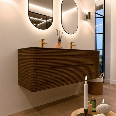 Mondiaz CIRO-DLUX Badkamermeubelset - 140x45x50cm - Solid surface wastafel Lava - 2 wasbak Dubbel - 2 kraangaten - 4 lades - Dusk