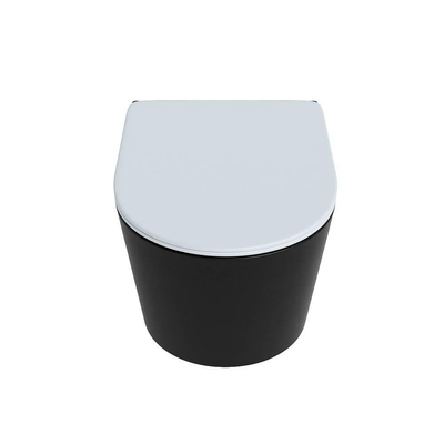 Mondiaz LAVIE hangtoilet – spoelrandloos – 36 x 53 cm – met softclose zitting – Urban (zwart), zitting Clay (lichtblauw/grijs)