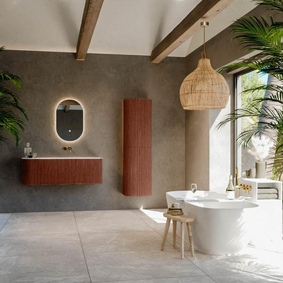 Ensemble de meuble de salle de bain Mondiaz KURVE - 125x46x40cm - 1 tiroir - 1 porte - lavabo en solid surface - droite - sans trou de robinet - Ruby