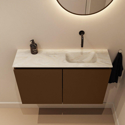 MONDIAZ TURE-DLUX 80cm toiletmeubel Rust. EDEN wastafel Ostra positie rechts. Zonder kraangat.