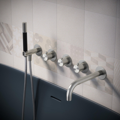 Hotbath Archie Partie apparente avec partie encastrée pour mitigeur thermostatique de bain/douche encastré 2 robinets d''arrêt avec bec verseur inox