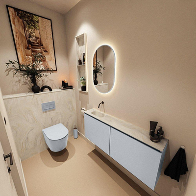 MONDIAZ TURE-DLUX 120cm toiletmeubel Clay. EDEN wastafel Ostra positie links. Zonder kraangat.