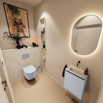 MONDIAZ TURE-DLUX Meuble WC 40 cm Clay. Lavabo EDEN Ostra position milieu. Sans trou de robinet.