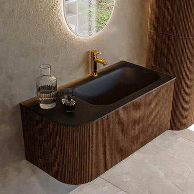 MONDIAZ KURVE Meuble de salle de bains 95 cm avec module 25 L couleur Walnut avec 1 tiroir et 1 porte. Lavabo BIG SMALL droit 1 trou de robinet Urban.
