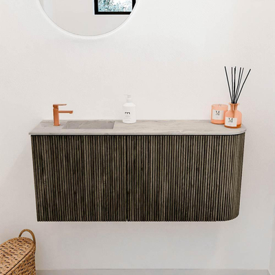 Mondiaz JOYA-DLUX 91.6cm toiletmeubel - ronding rechts kleur Shadow - Wastafel FAYE positie Links 1 kraangat kleur Glace.