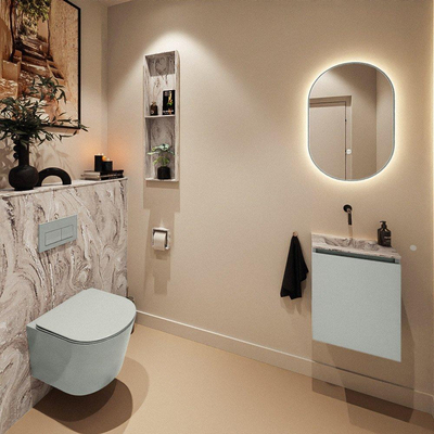 MONDIAZ TURE-DLUX Meuble toilette - 40cm - Greey - EDEN - vasque Glace - position centrale - sans trou de robinet