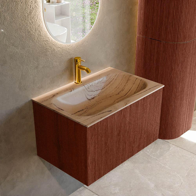 MONDIAZ KURVE-DLUX 70cm badmeubel kleur Ruby met 1 lade en 0 deuren. Wastafel BIG SMALL Midden 1 kraangat Arena.