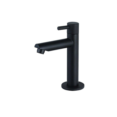 QeramiQ Fuente Ensemble de lavabo - 40x21.5x12cm - gauche - lisse - demi-rond - 1 trou de robinet - céramique - robinet de fontaine noir mat - bouchon de vidange - siphon abaissé - noir mat