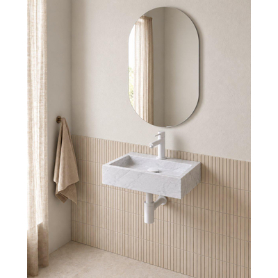 Fortifura Fuente fonteinset – rechthoekig – 38x24x8 cm – marmer wit – mat witte kraan